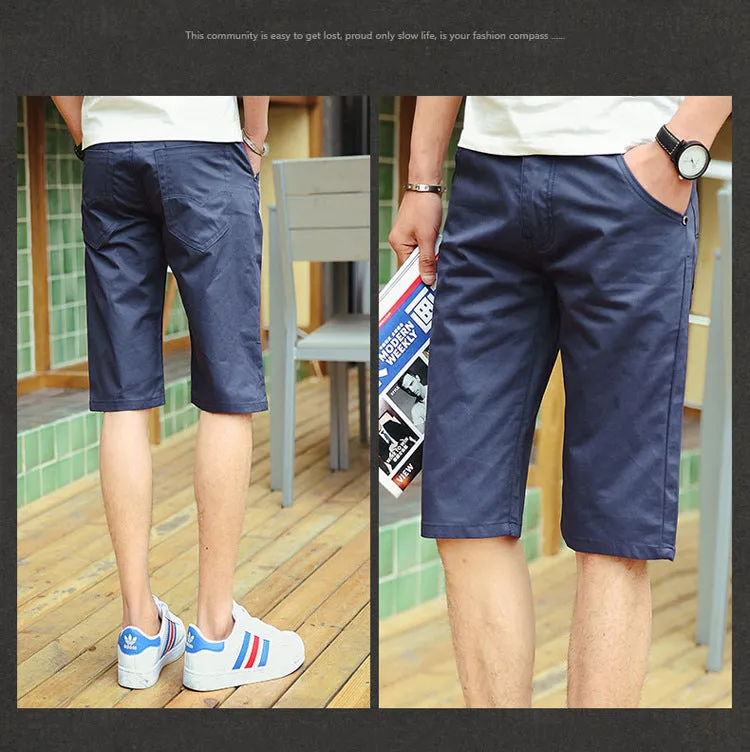 Non Wrinkle Men Summer Casual Pants Korean Straight Slim Look knee length Shorts