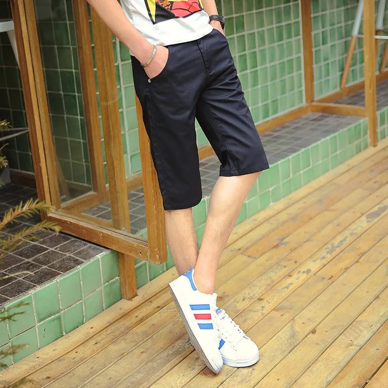 Non Wrinkle Men Summer Casual Pants Korean Straight Slim Look knee length Shorts