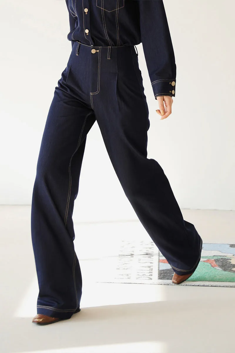 PK0479 Wide Leg Denim Pants