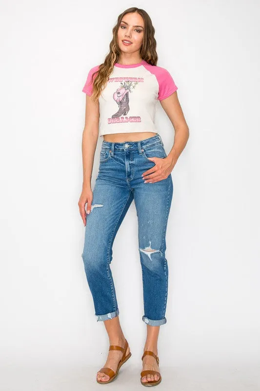 PLUS SIZE / HIGH RISE TAPERED LEG JEANS
