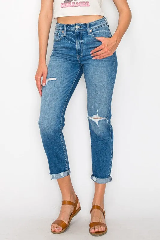 PLUS SIZE / HIGH RISE TAPERED LEG JEANS