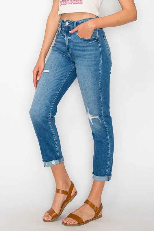 PLUS SIZE / HIGH RISE TAPERED LEG JEANS