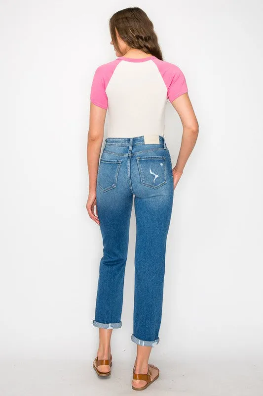 PLUS SIZE / HIGH RISE TAPERED LEG JEANS