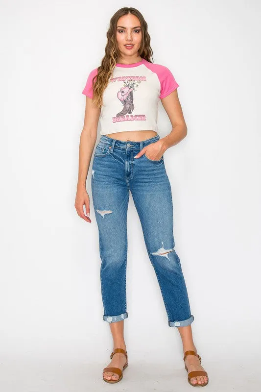 PLUS SIZE / HIGH RISE TAPERED LEG JEANS