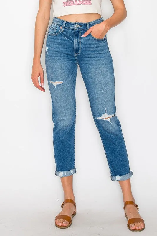 PLUS SIZE / HIGH RISE TAPERED LEG JEANS