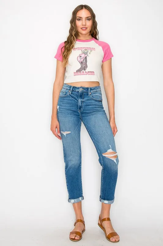 PLUS SIZE / HIGH RISE TAPERED LEG JEANS