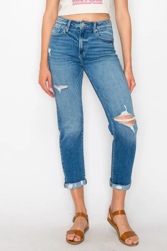PLUS SIZE / HIGH RISE TAPERED LEG JEANS