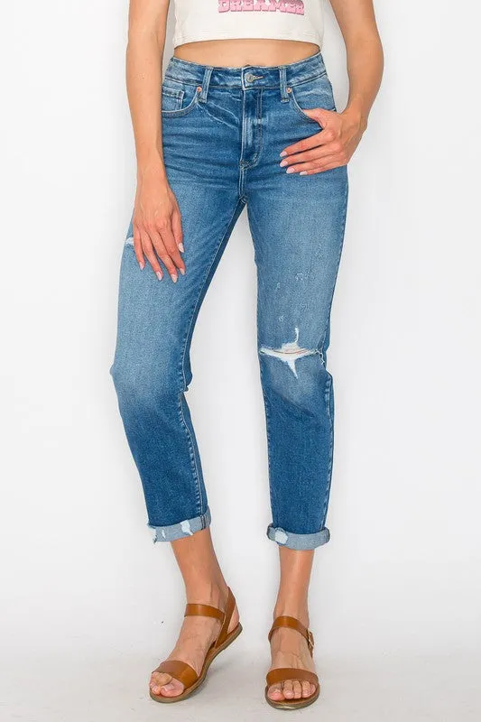 PLUS SIZE / HIGH RISE TAPERED LEG JEANS
