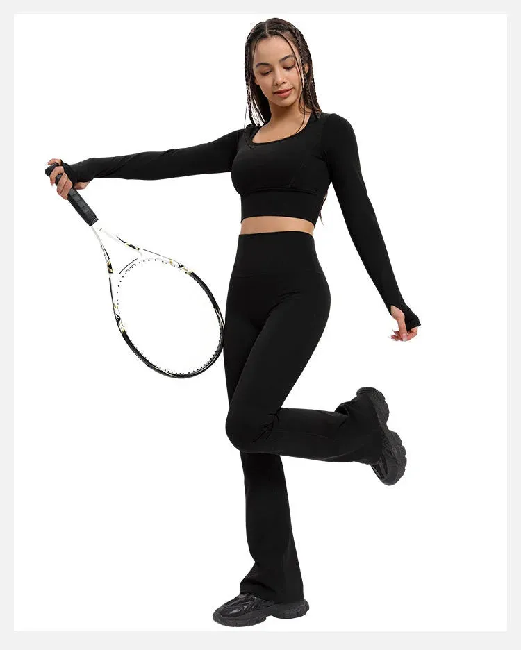 Quick-dry waist pocket tight flared gym pants