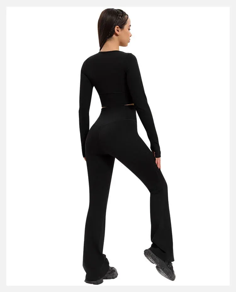 Quick-dry waist pocket tight flared gym pants