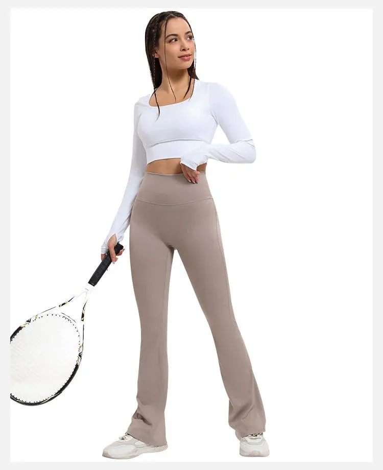 Quick-dry waist pocket tight flared gym pants