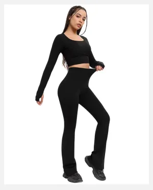 Quick-dry waist pocket tight flared gym pants