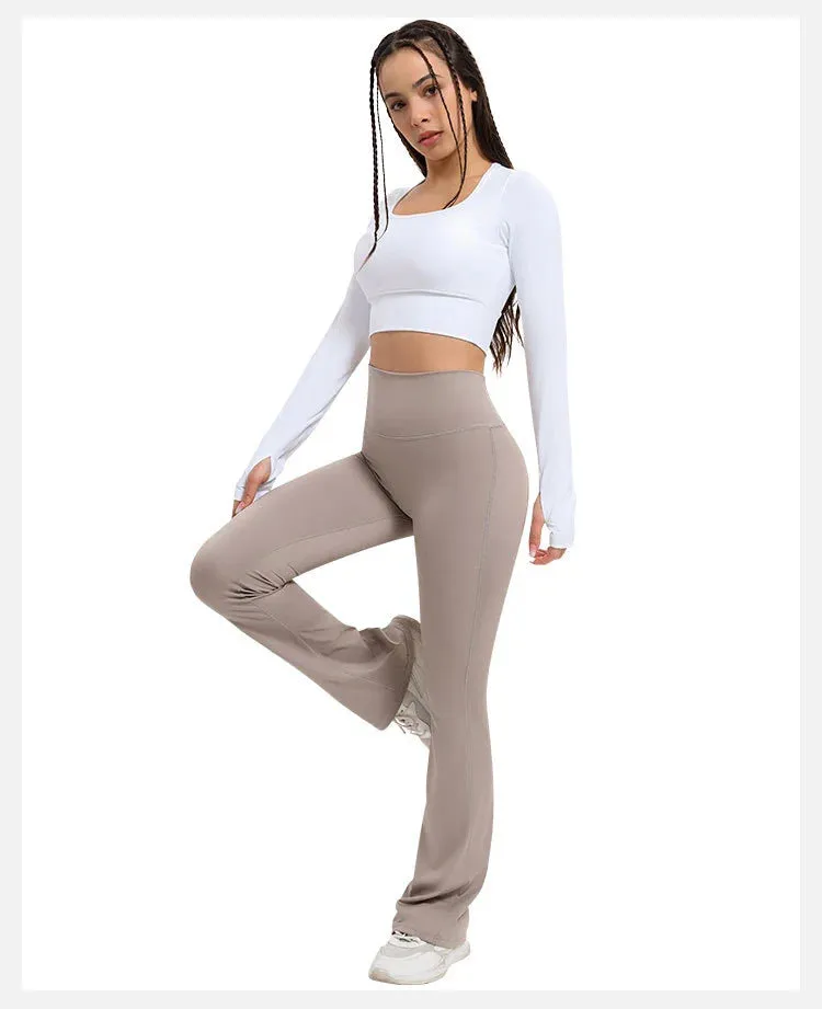 Quick-dry waist pocket tight flared gym pants