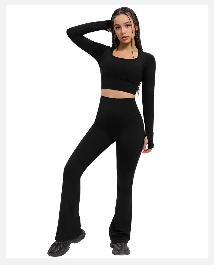 Quick-dry waist pocket tight flared gym pants