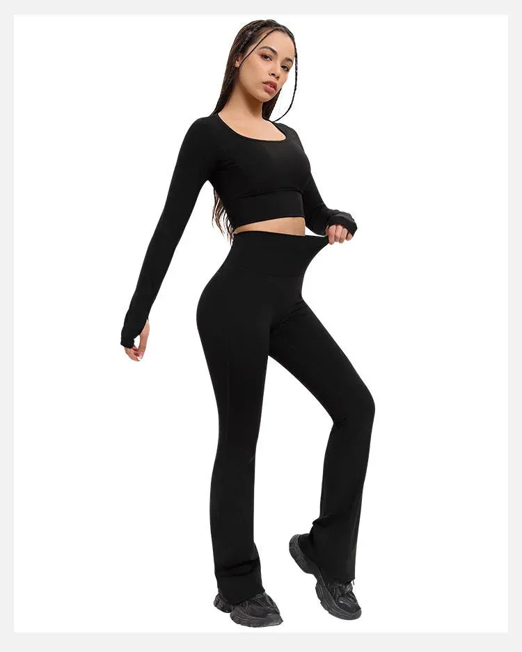 Quick-dry waist pocket tight flared gym pants
