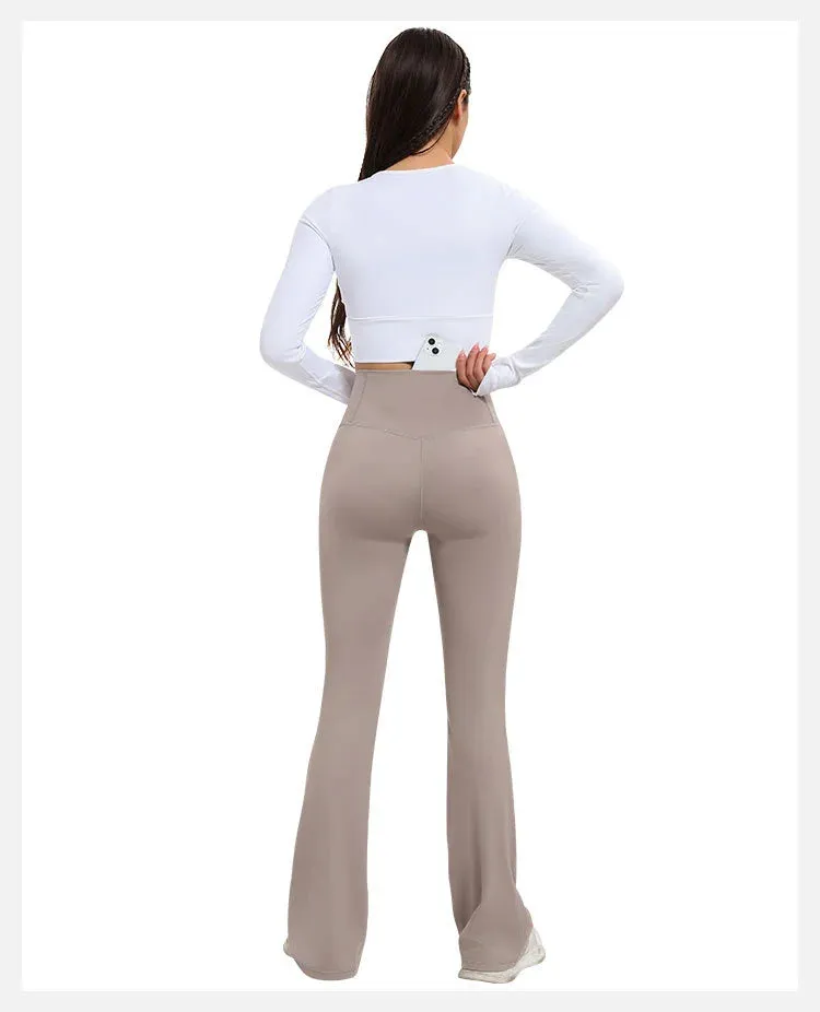 Quick-dry waist pocket tight flared gym pants
