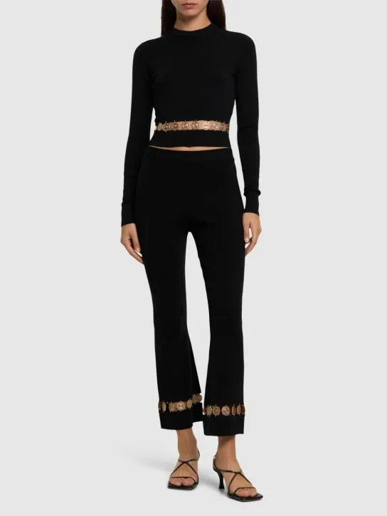 Rabanne   Embellished wool &amp; silk flared pants 