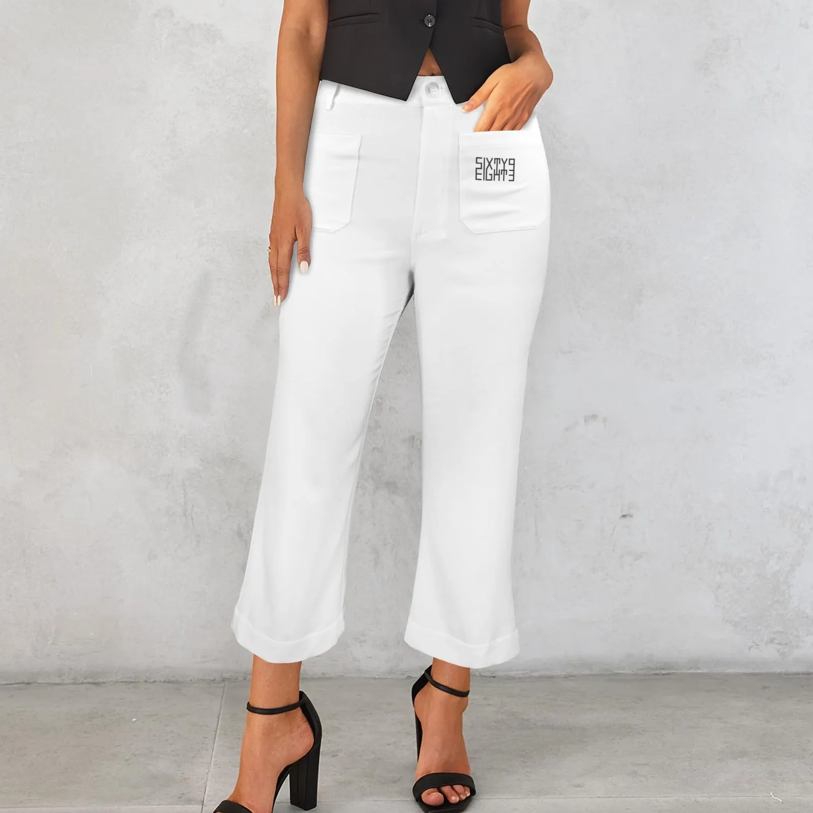Sixty Eight 93 High Waist Pocket Flared Cropped Pants