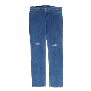 SlimJeans Blue Indigo Knee Slashed Distressed Logo Denim