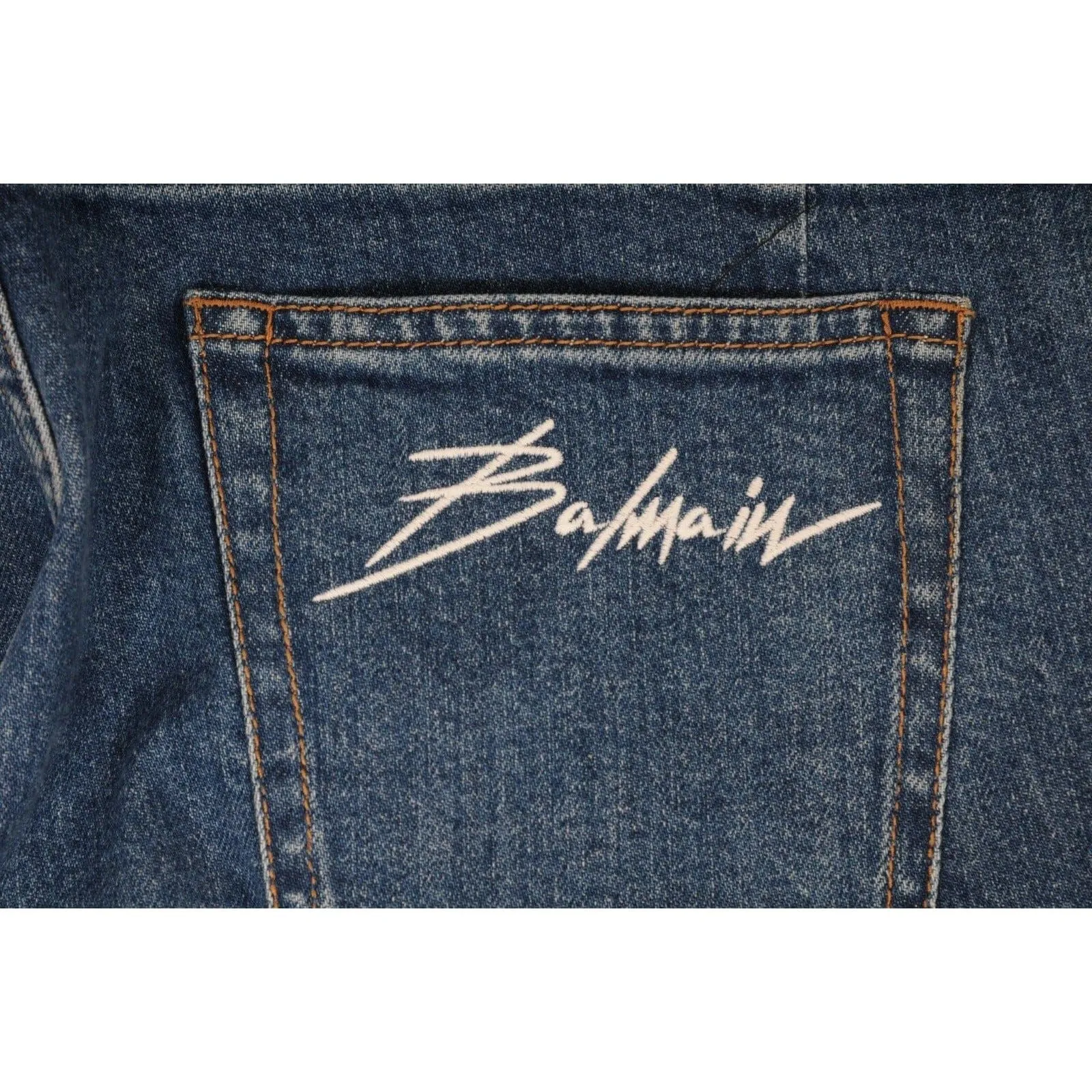 SlimJeans Blue Indigo Knee Slashed Distressed Logo Denim