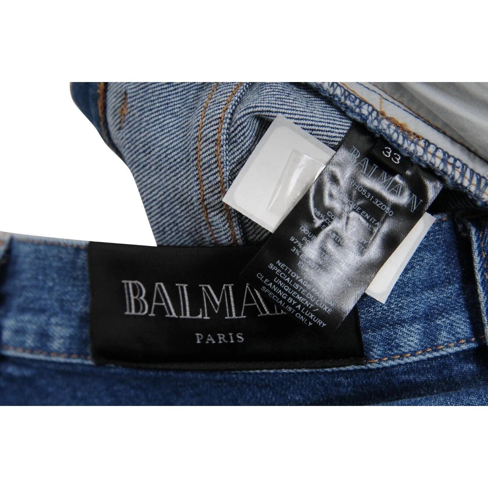 SlimJeans Blue Indigo Knee Slashed Distressed Logo Denim