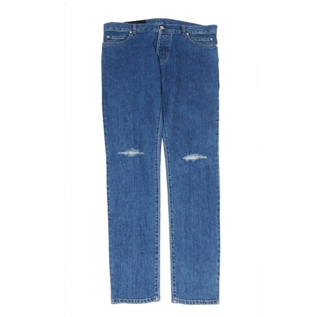 SlimJeans Blue Indigo Knee Slashed Distressed Logo Denim