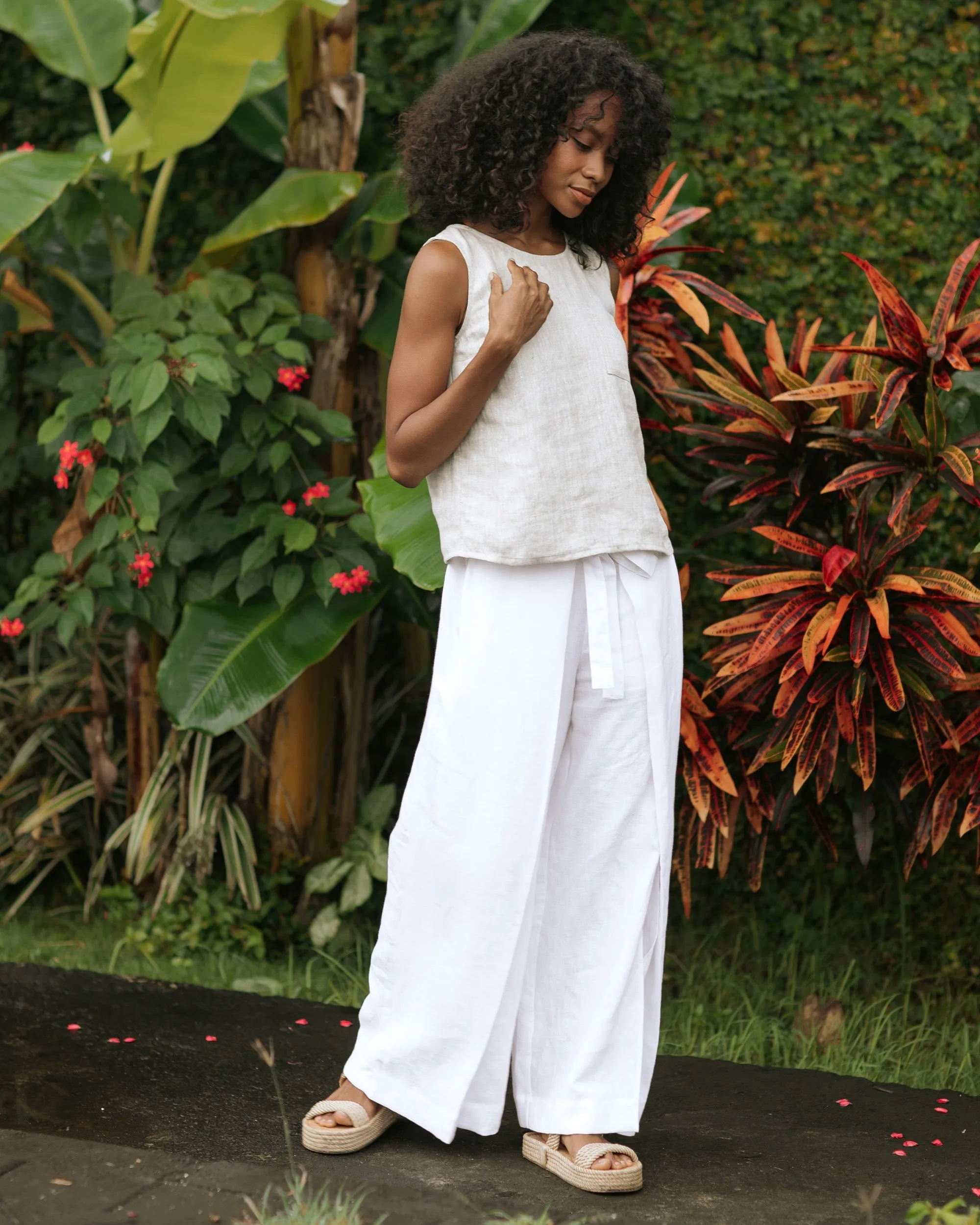 Slit wrap linen pants NASSAU in White