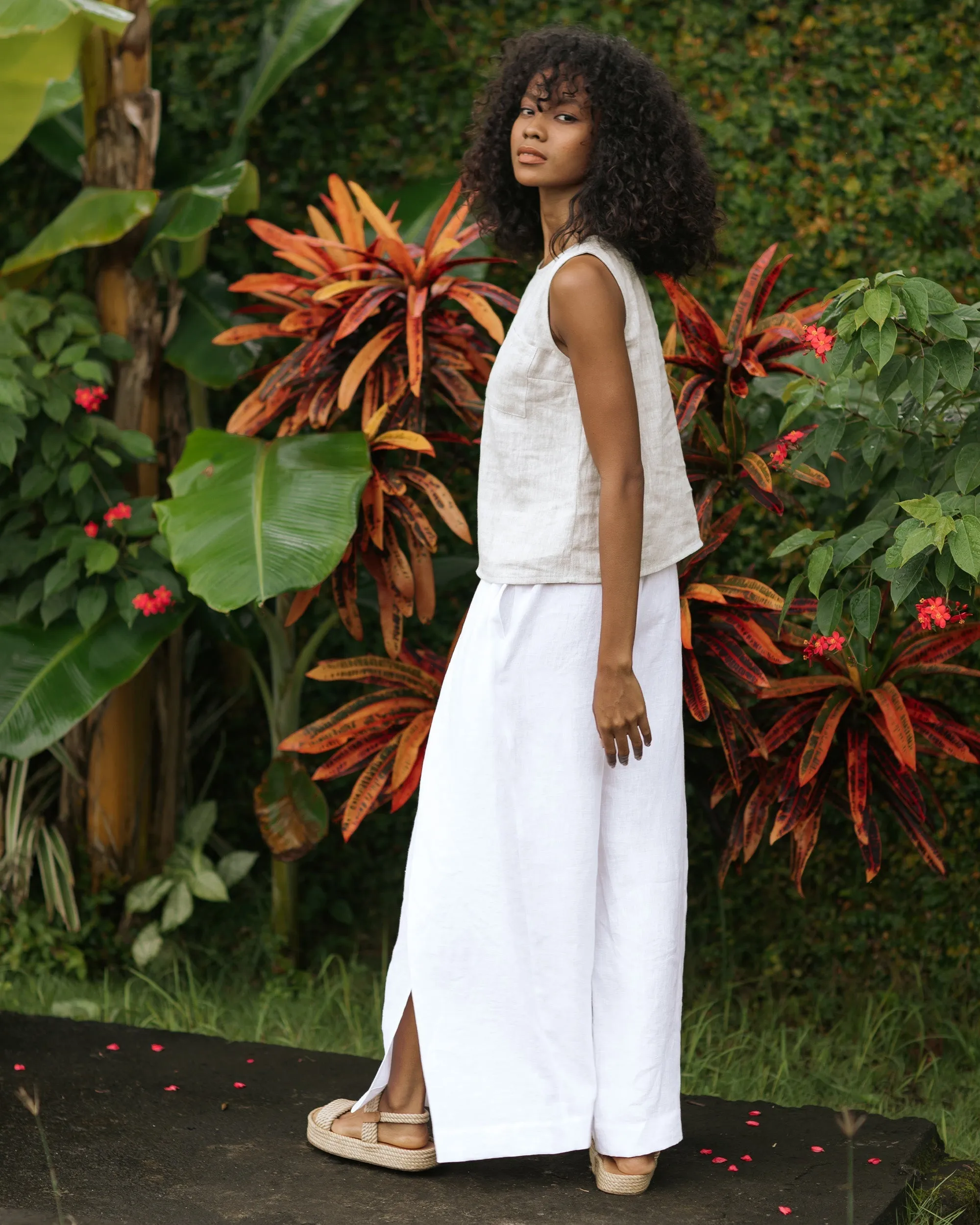 Slit wrap linen pants NASSAU in White