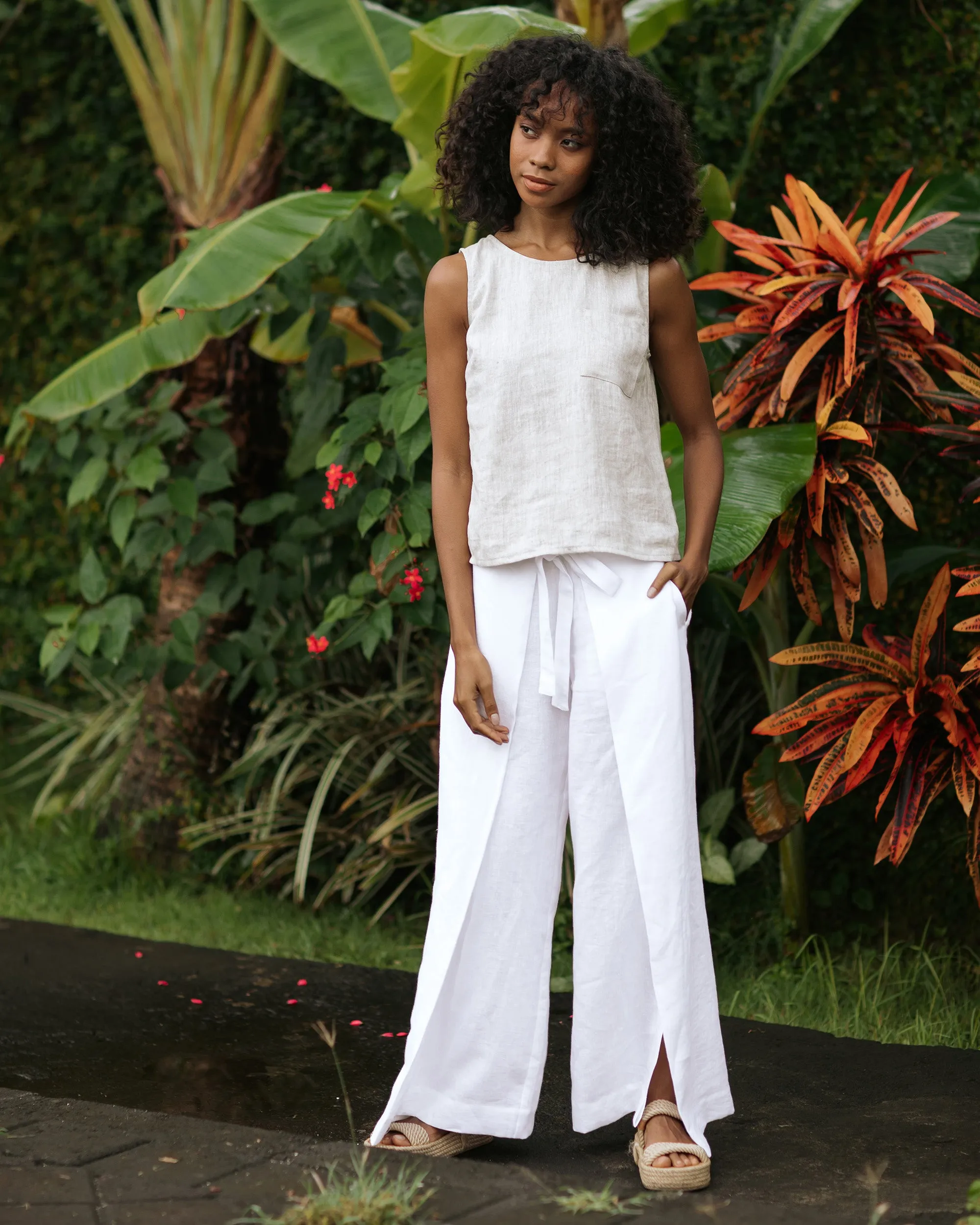 Slit wrap linen pants NASSAU in White