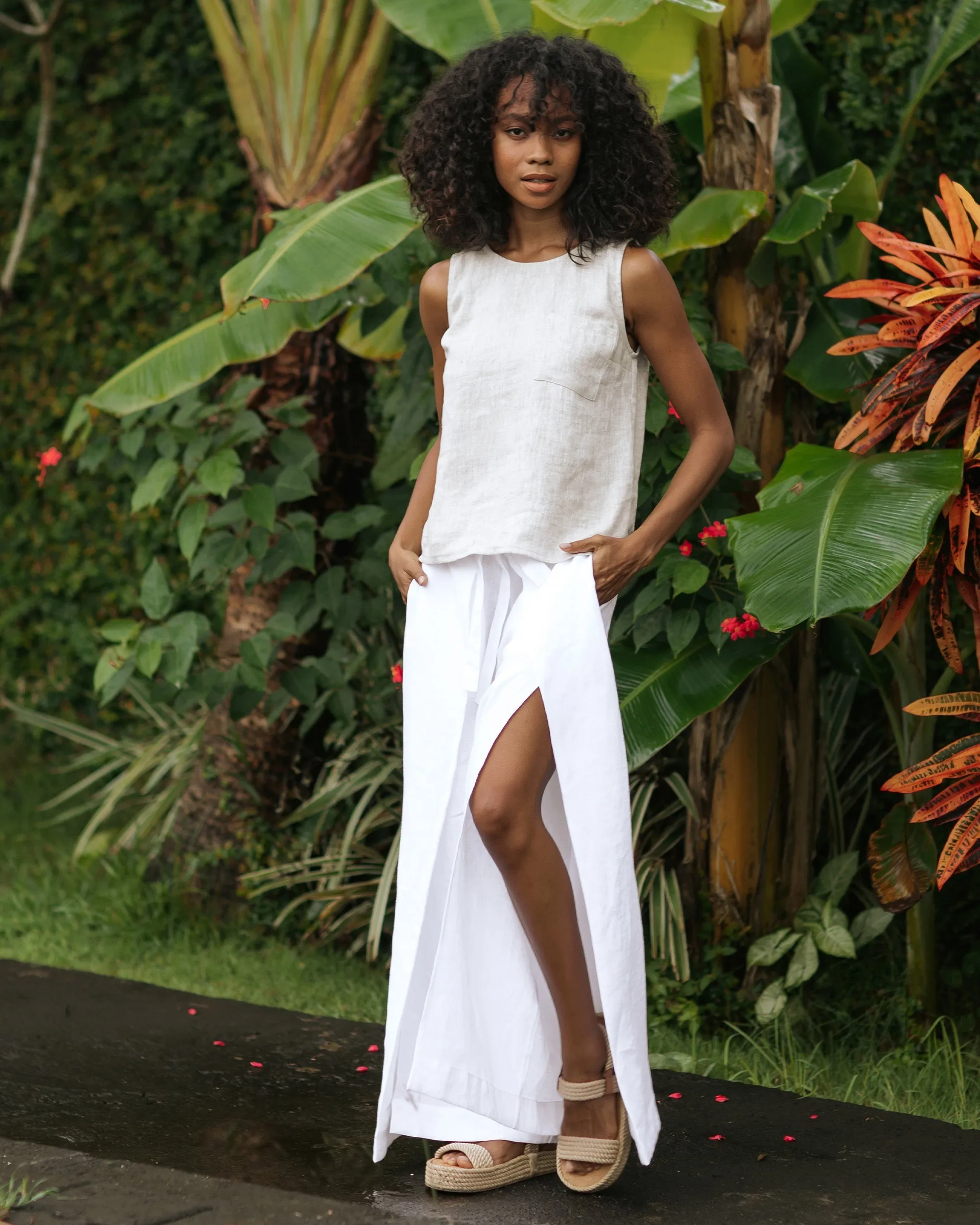 Slit wrap linen pants NASSAU in White