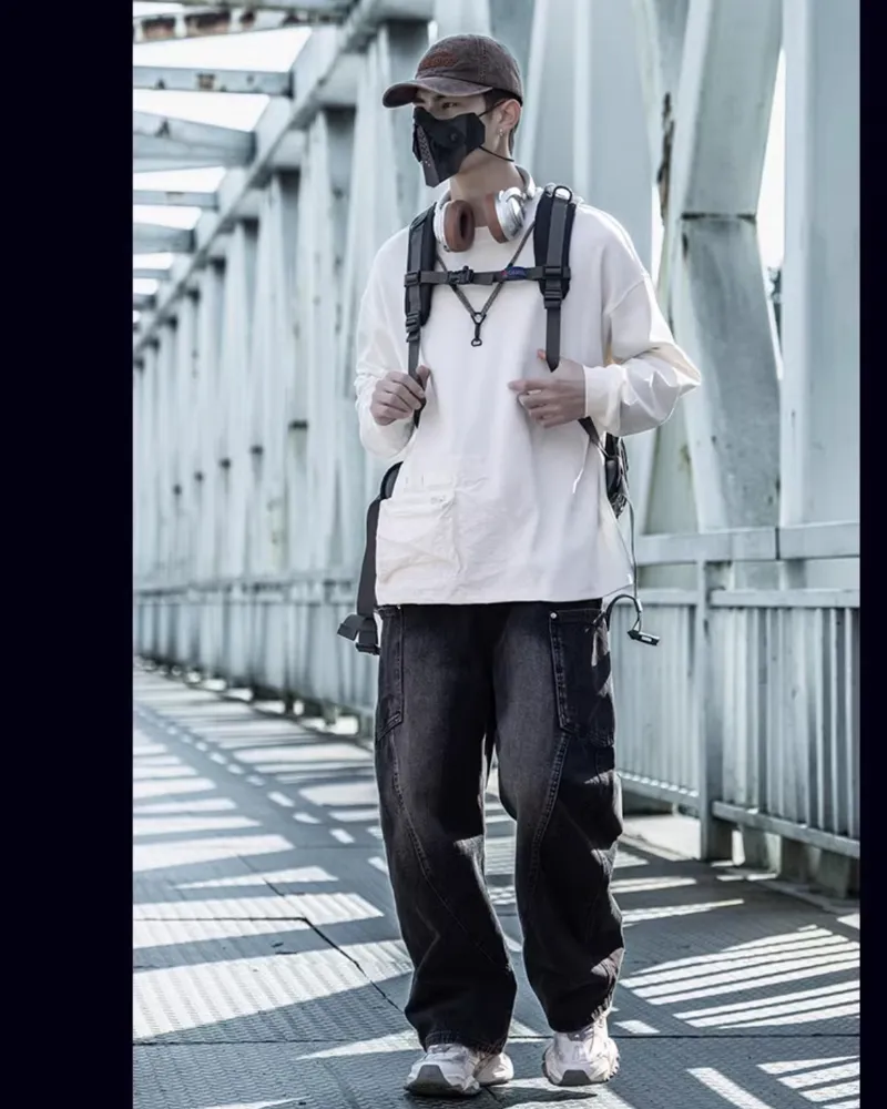 Streetwear Wash Paneled Straight Jeans