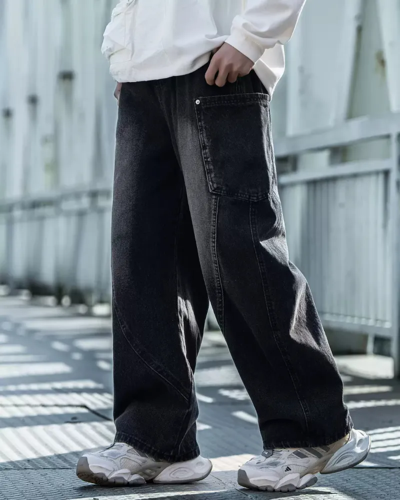 Streetwear Wash Paneled Straight Jeans