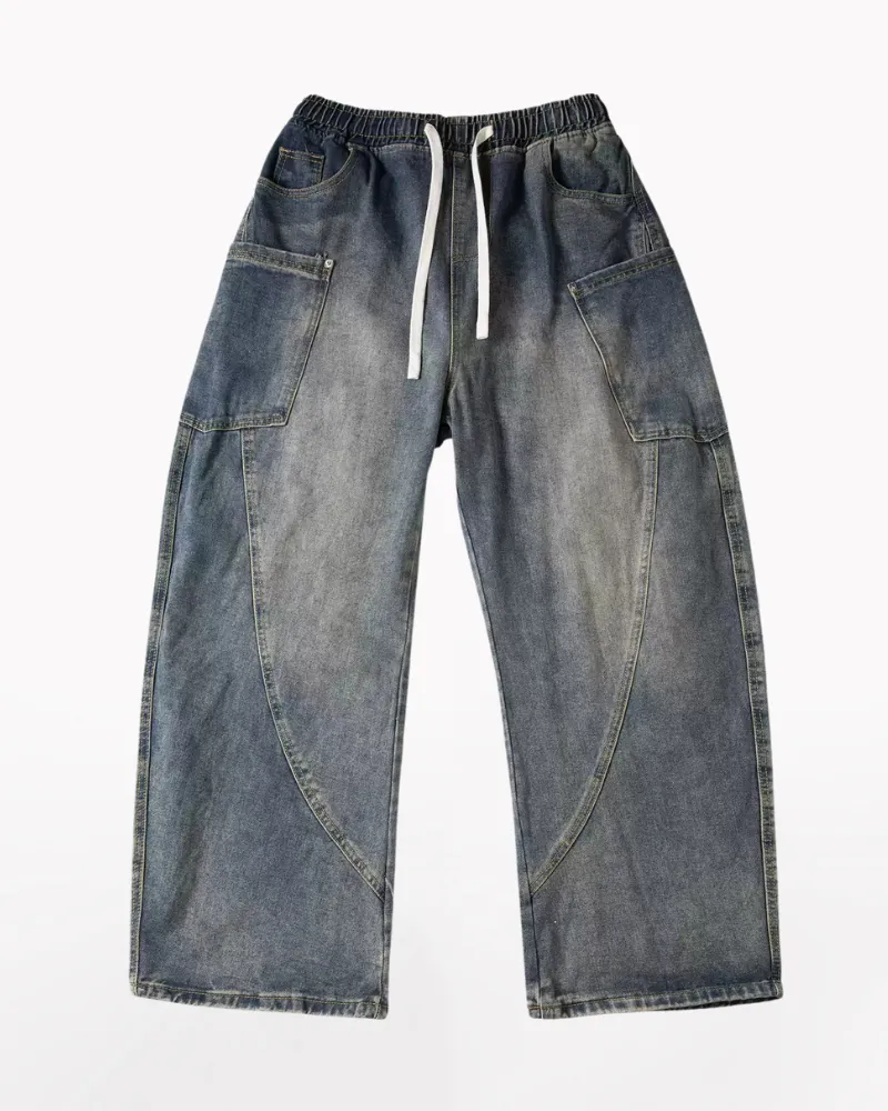 Streetwear Wash Paneled Straight Jeans