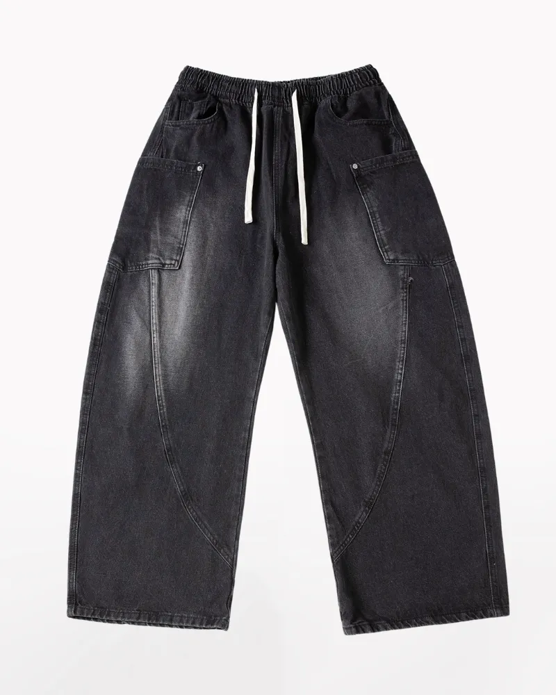 Streetwear Wash Paneled Straight Jeans