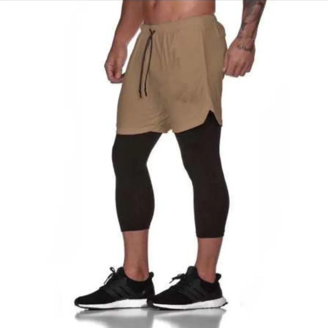 Summer Men Shorts Camo Prints Double Layer Pants Casual Sporty Three Quarter Bermuda Korean Bermuda Shorts
