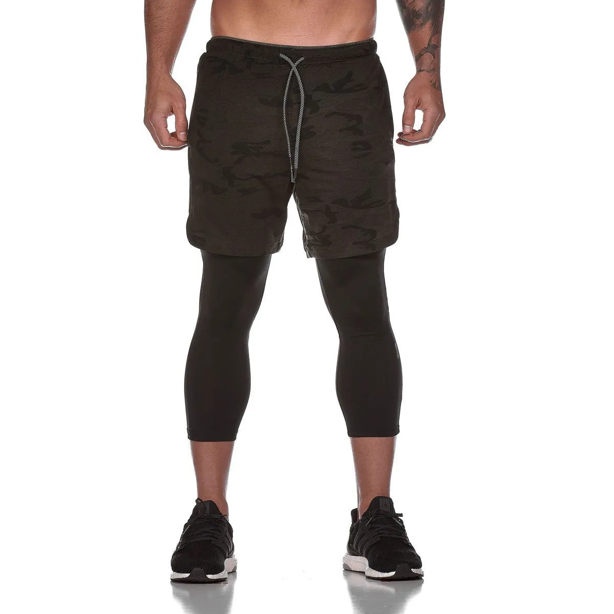 Summer Men Shorts Camo Prints Double Layer Pants Casual Sporty Three Quarter Bermuda Korean Bermuda Shorts
