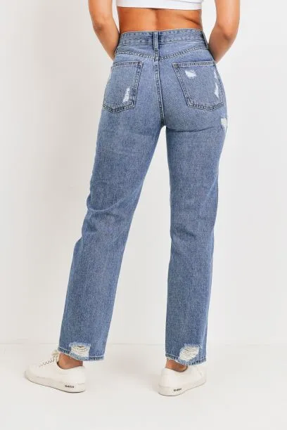 SUPER HIGH RISE DAD JEANS W/ HEM DISTRESS