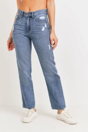 SUPER HIGH RISE DAD JEANS W/ HEM DISTRESS