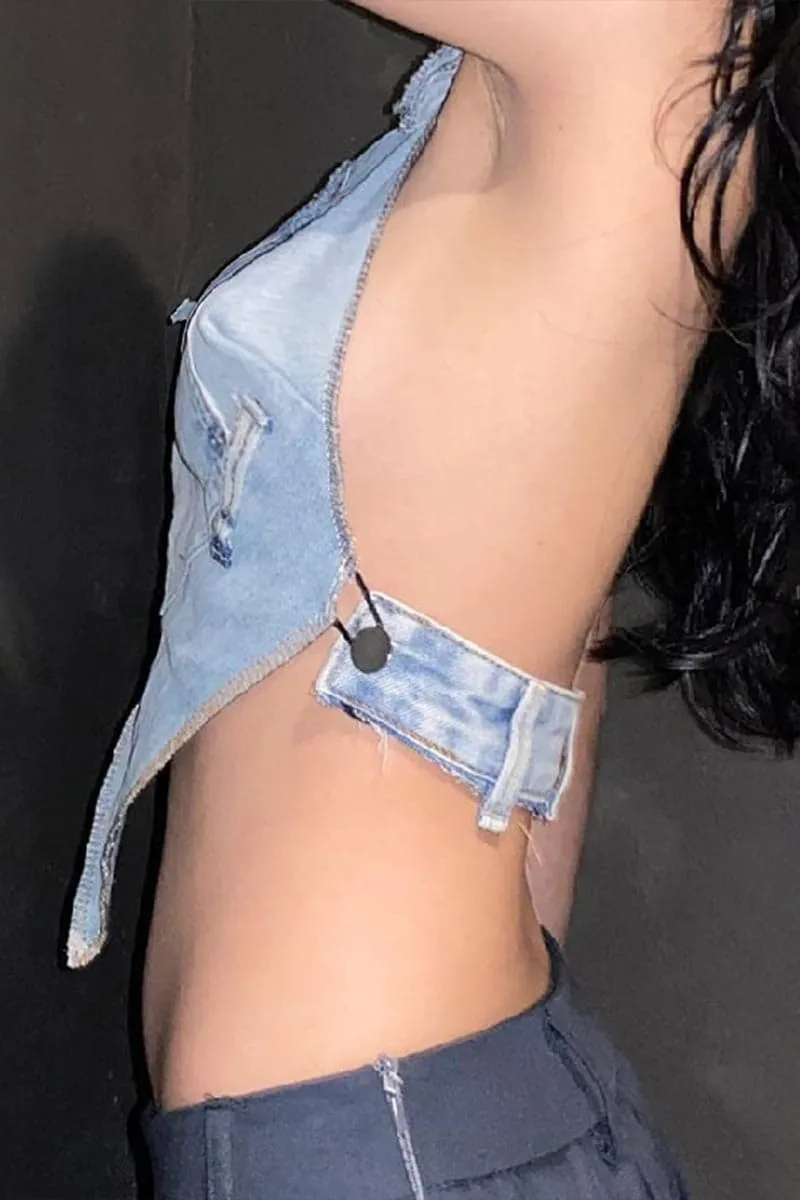 TA488 Halter Denim Top