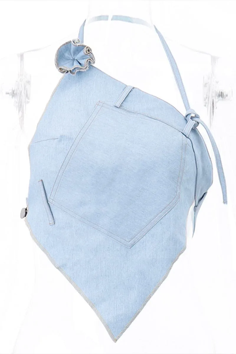 TA488 Halter Denim Top