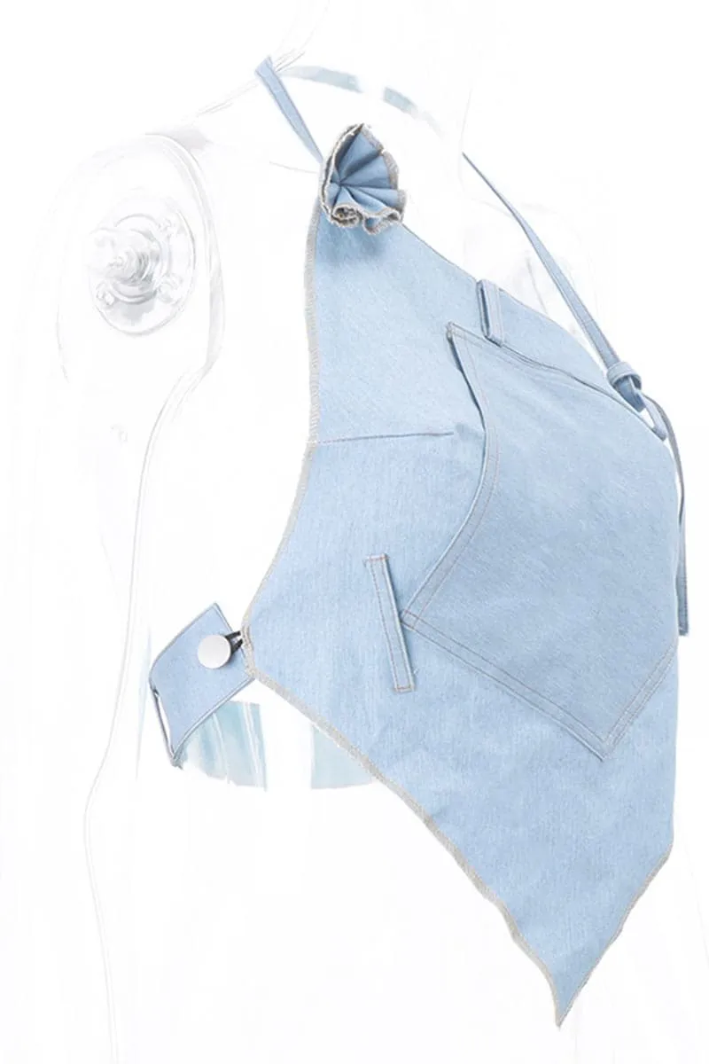 TA488 Halter Denim Top