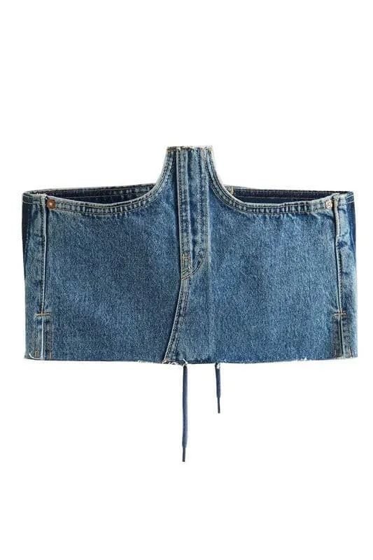 TA873 Denim Corset Strap Top
