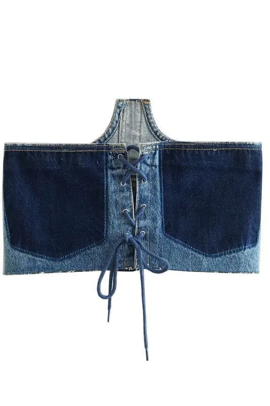 TA873 Denim Corset Strap Top