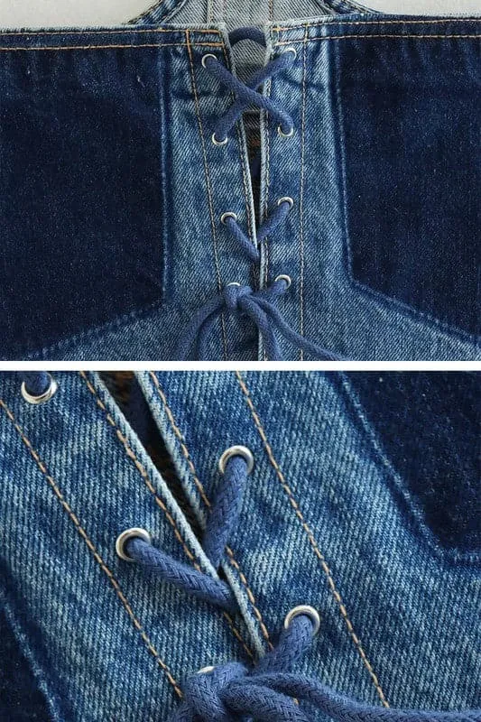 TA873 Denim Corset Strap Top