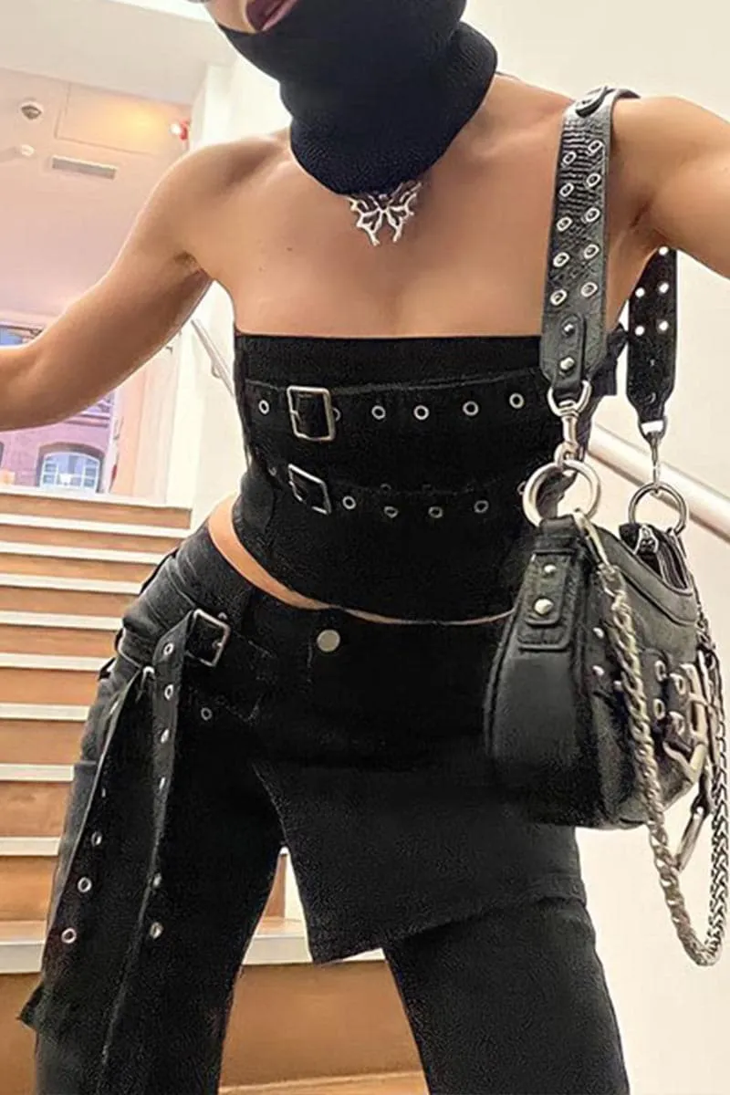 TB474 Black Denim Tube Top