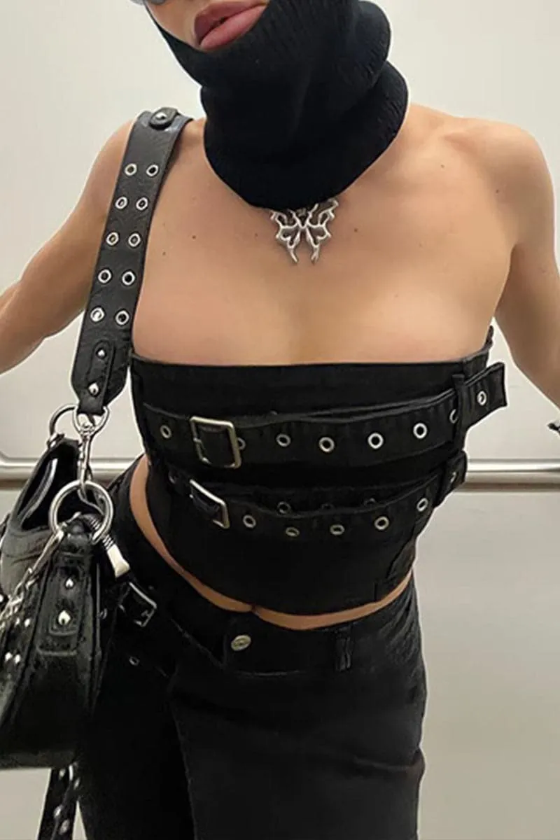 TB474 Black Denim Tube Top
