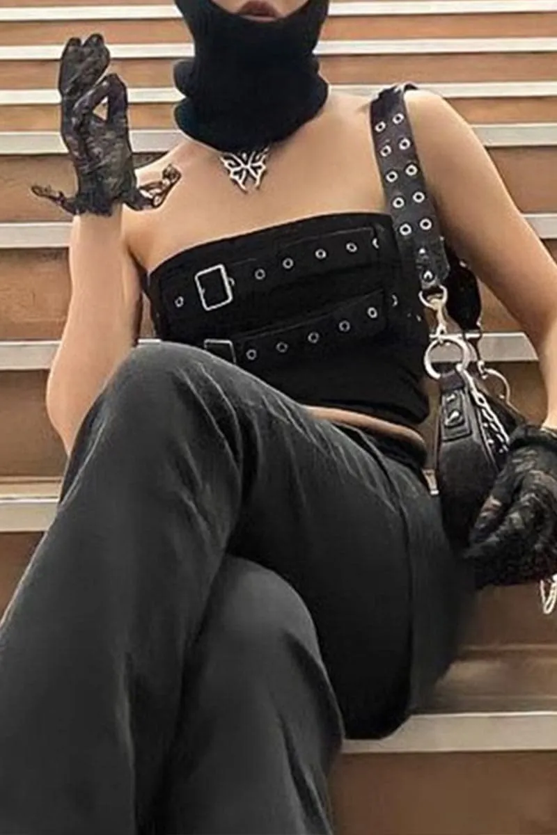 TB474 Black Denim Tube Top