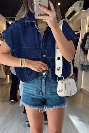TG0211 Denim Crop Shirt