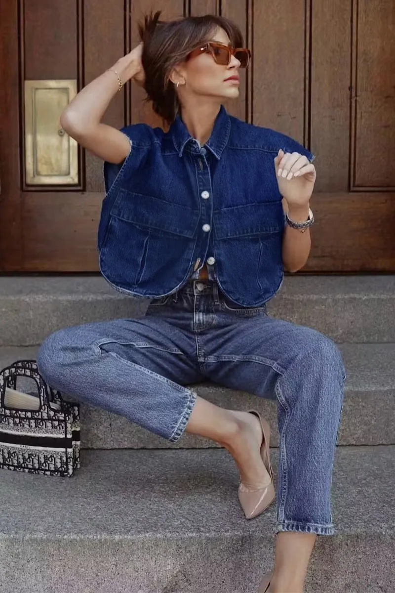 TG0211 Denim Crop Shirt