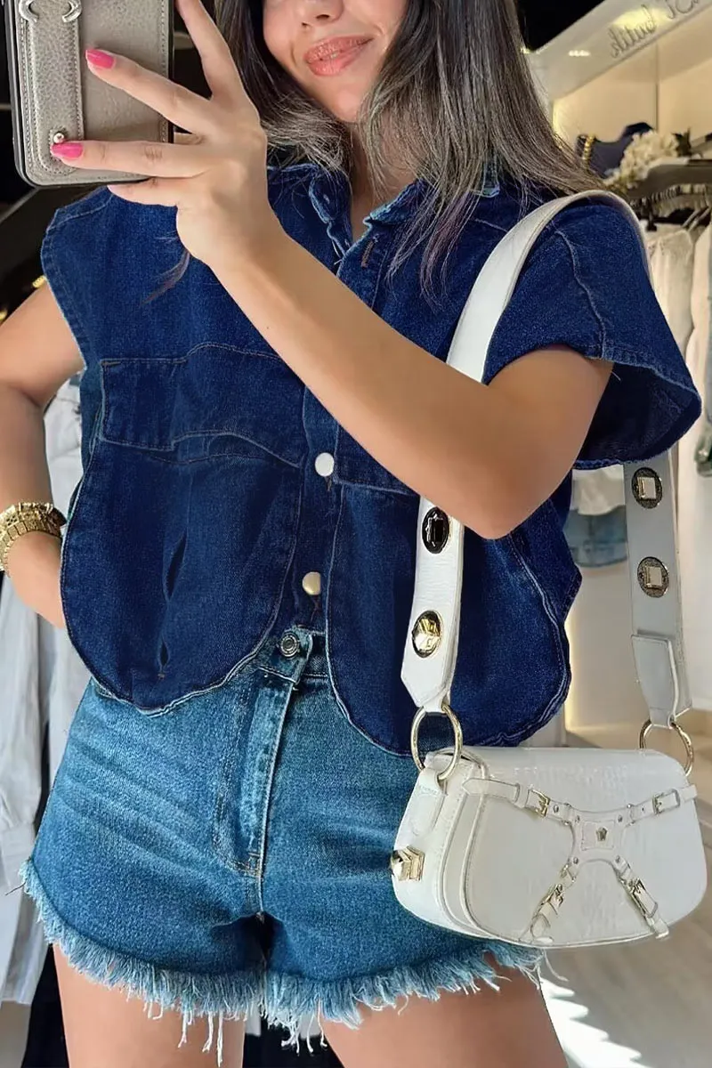 TG0211 Denim Crop Shirt